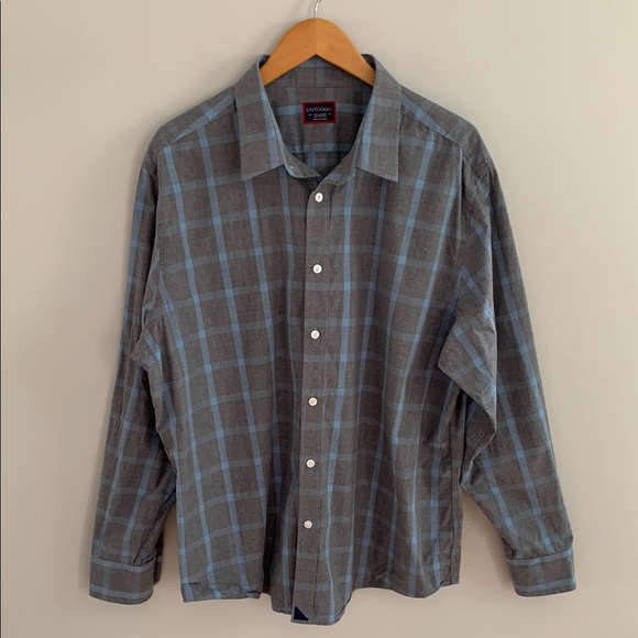 UNTUCKit Plaid Grey and Blue Cotton Button Up Shirt Size XXL - Picture 1 of 11